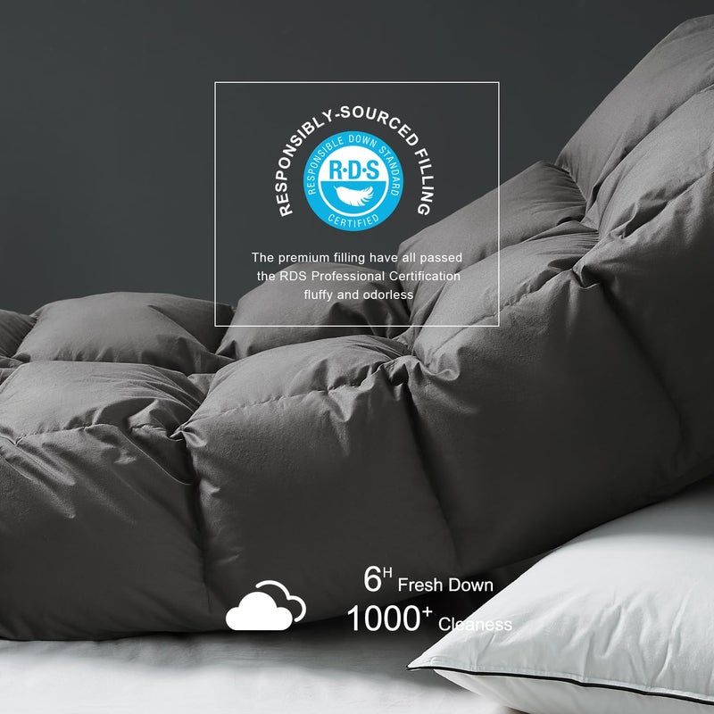 Royoliving Premium Feathers Down Duvet Insert Comforter King Size Charcoal Gray All Season Medium Warmth Winter Grey 100% Cotton Cover with Corner Tabs (106x90, 60 oz) - Image 3